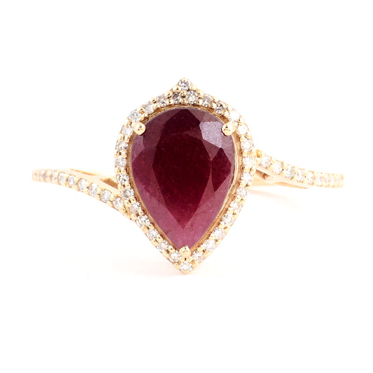 2.52 Ct Pear Mixed Cut Natural Corundum Ruby 14K Gold Ring