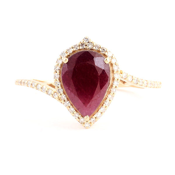 2.52 Ct Pear Mixed Cut Natural Corundum Ruby 14K Gold Ring