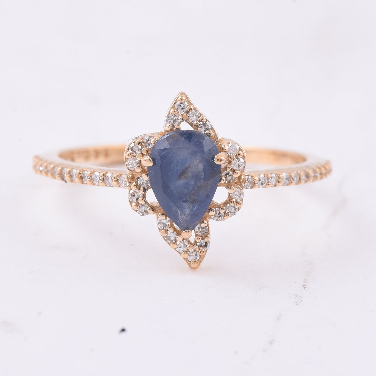 1.00 Ct Pear Natural Sapphire 14K Gold Ring