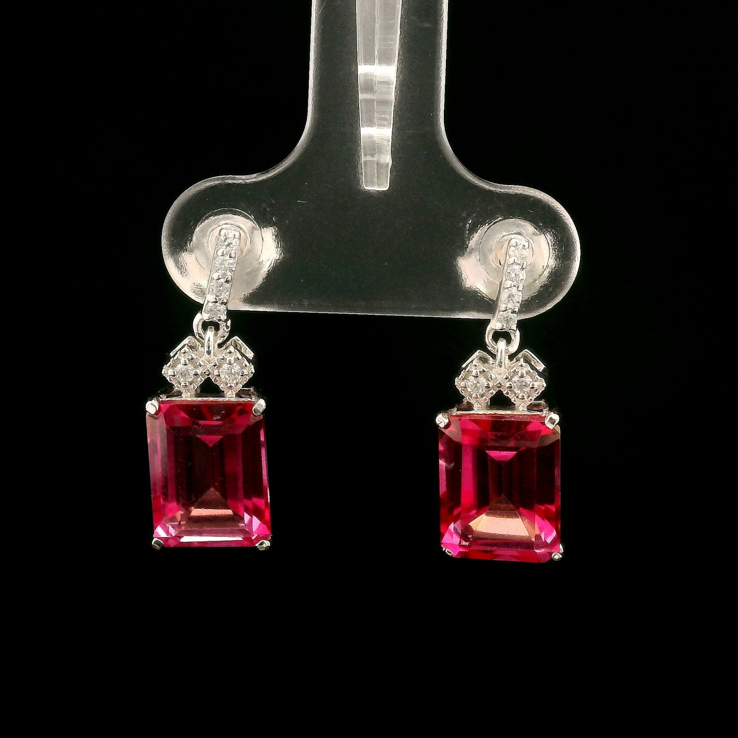 5.78 Ct Octagon Pink Topaz, White Zircon 925 Sterling Silver Earrings