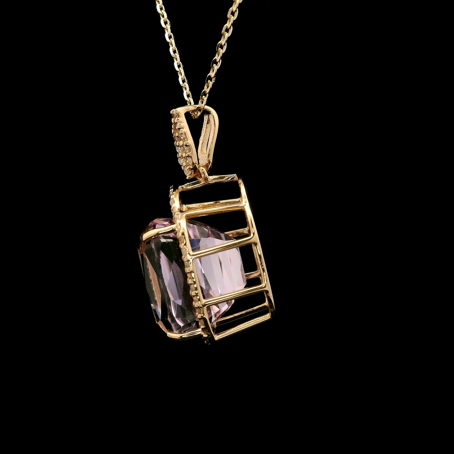 7.21 Ct Cushion Kunzite 14K Gold Pendant