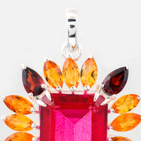 10.65 Ct Octagon Pink Topaz, Citrine, Garnet 925 Sterling Silver Pendant