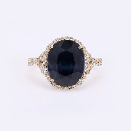 5.92 Ct Oval Mixed Cut Natural Corundum Sapphire 14K Gold Ring