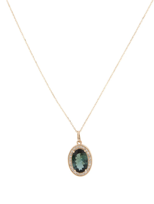 14K Tourmaline & Diamond Pendant Necklace