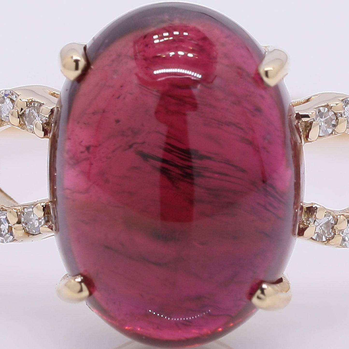 3.70 Ct Oval Cabochon Cut Natural Rubellite 14K Gold Ring