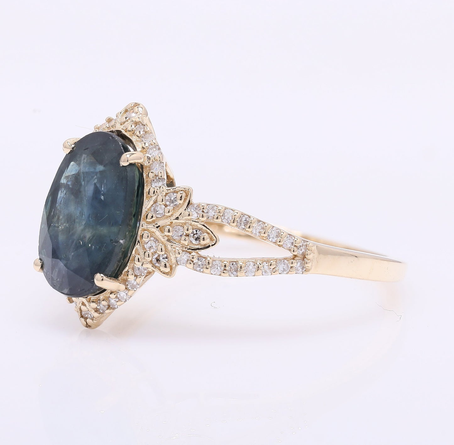 3.63 Ct Oval Mixed Cut Natural Sapphire 14K Gold Ring