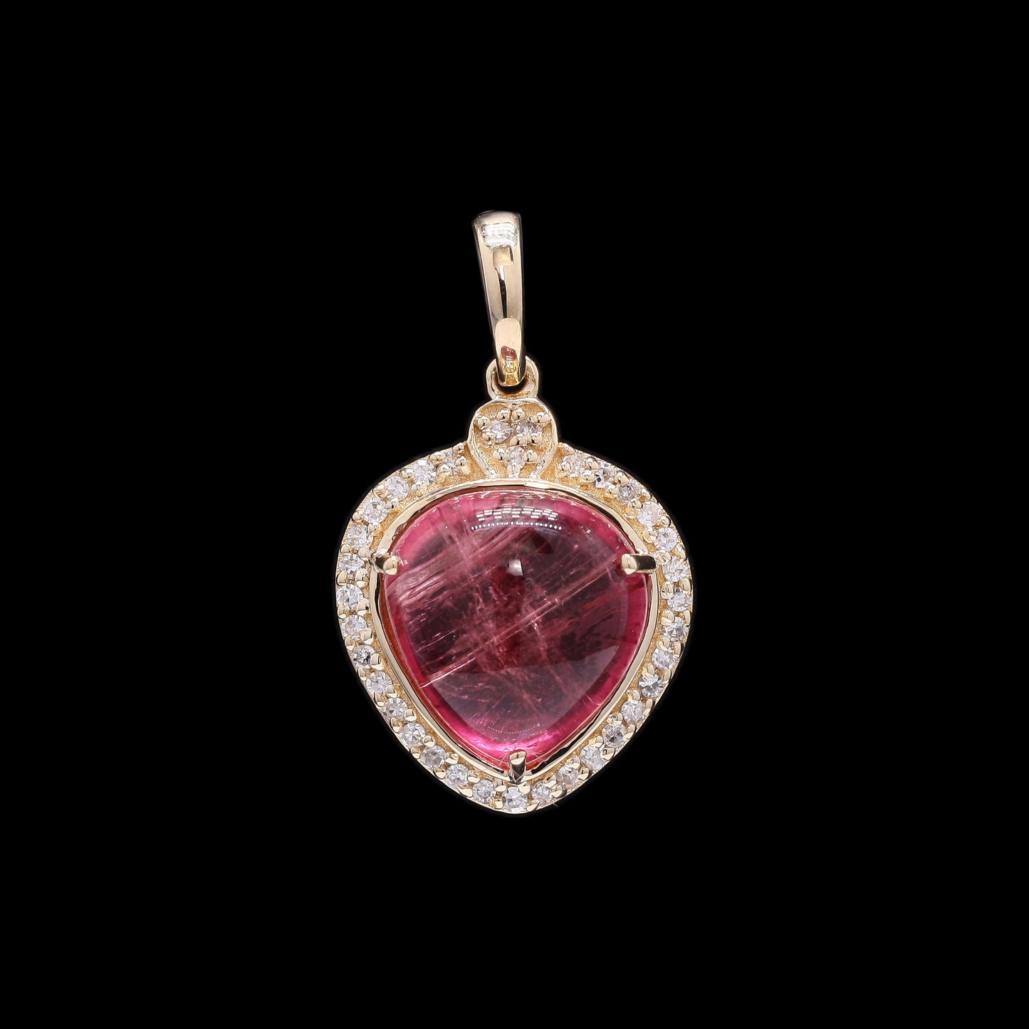 4.02 Ct Pear Cabochon Natural Tourmaline 14K Gold Pendant