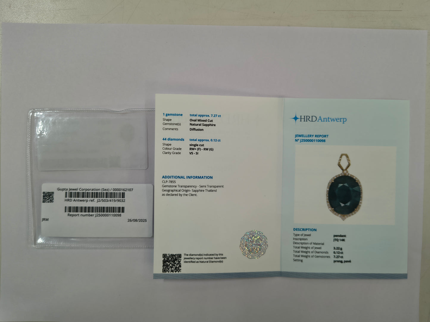 7.39 Ct Oval Mixed Cut Natural Sapphire 14K Gold Pendant