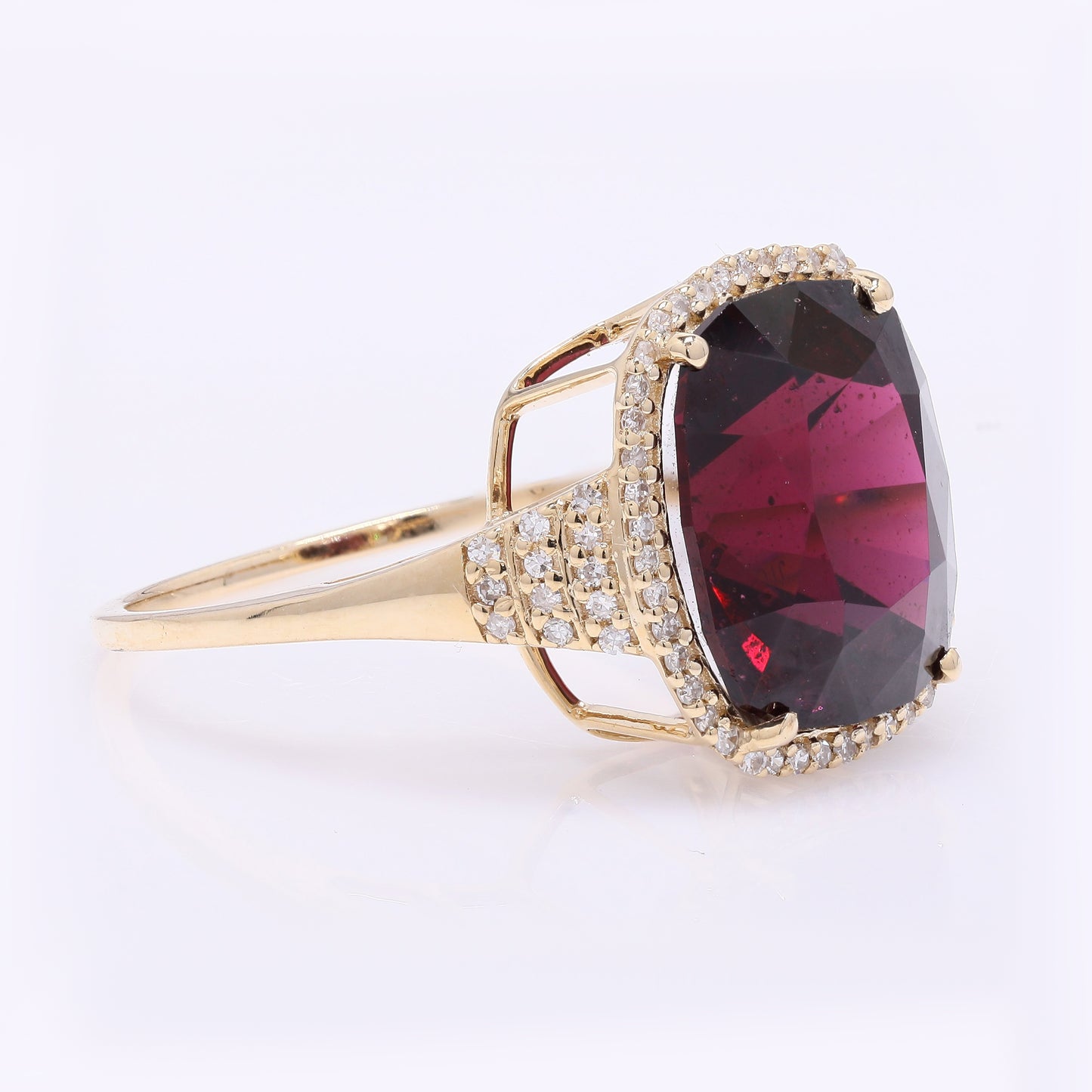 8.37 Ct Cushion Mixed Cut Natural Rhodolite 14K Gold Ring