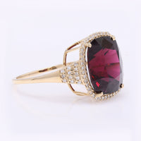 8.37 Ct Cushion Mixed Cut Natural Rhodolite 14K Gold Ring