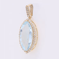 2.63 Ct Marquise Mixed Cut Natural Aquamarine 14K Gold Pendant