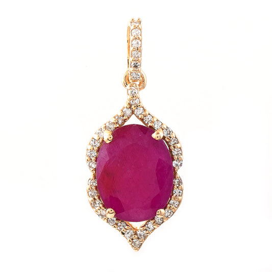 1.85 Ct Oval Mixed Cut Natural Ruby 14K Gold Pendant