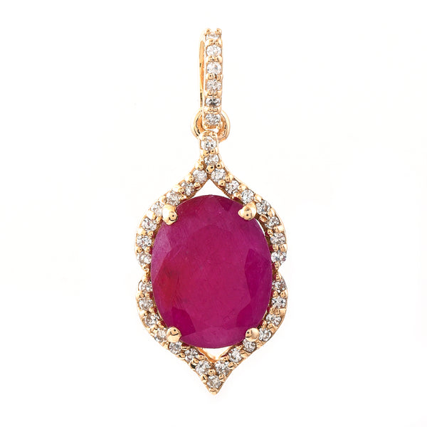 1.85 Ct Oval Mixed Cut Natural Ruby 14K Gold Pendant