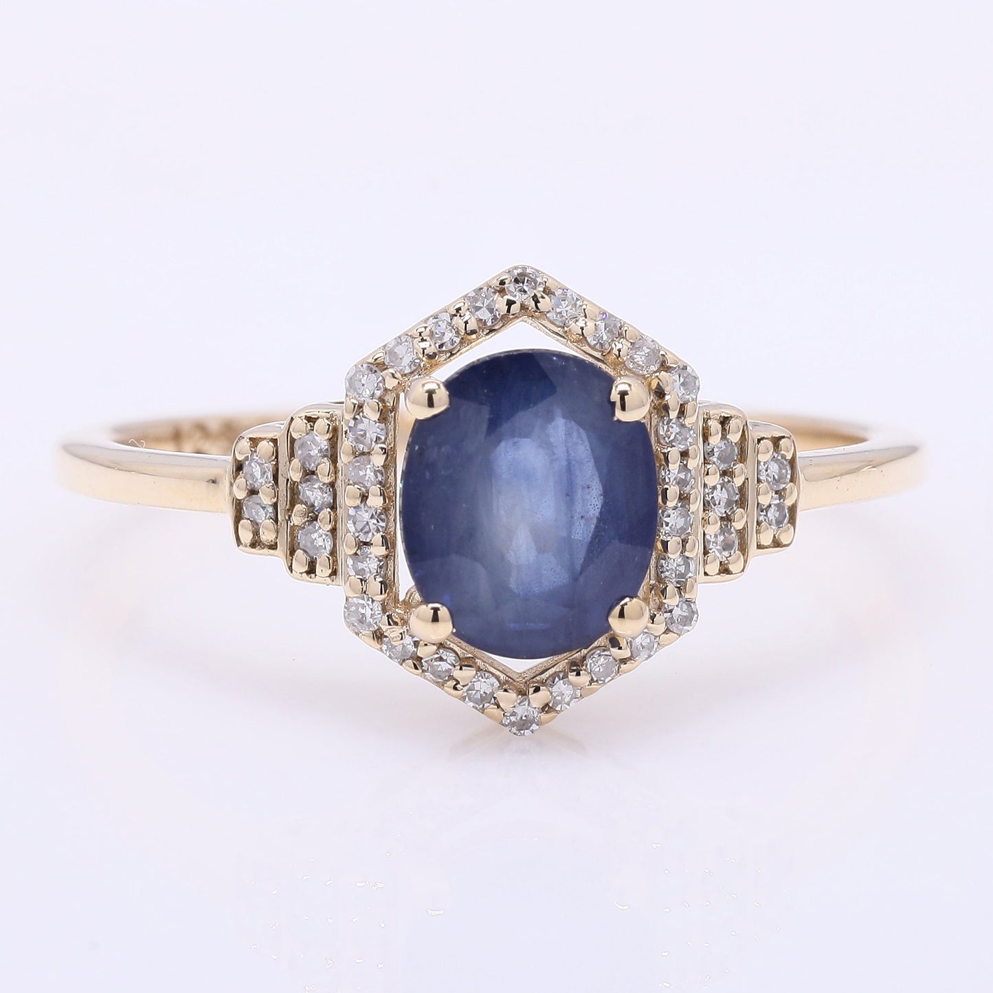 1.35 Ct Oval Mixed Cut Natural Sapphire 14K Gold Ring