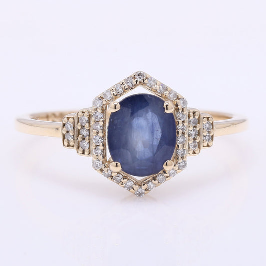 1.35 Ct Oval Mixed Cut Natural Sapphire 14K Gold Ring