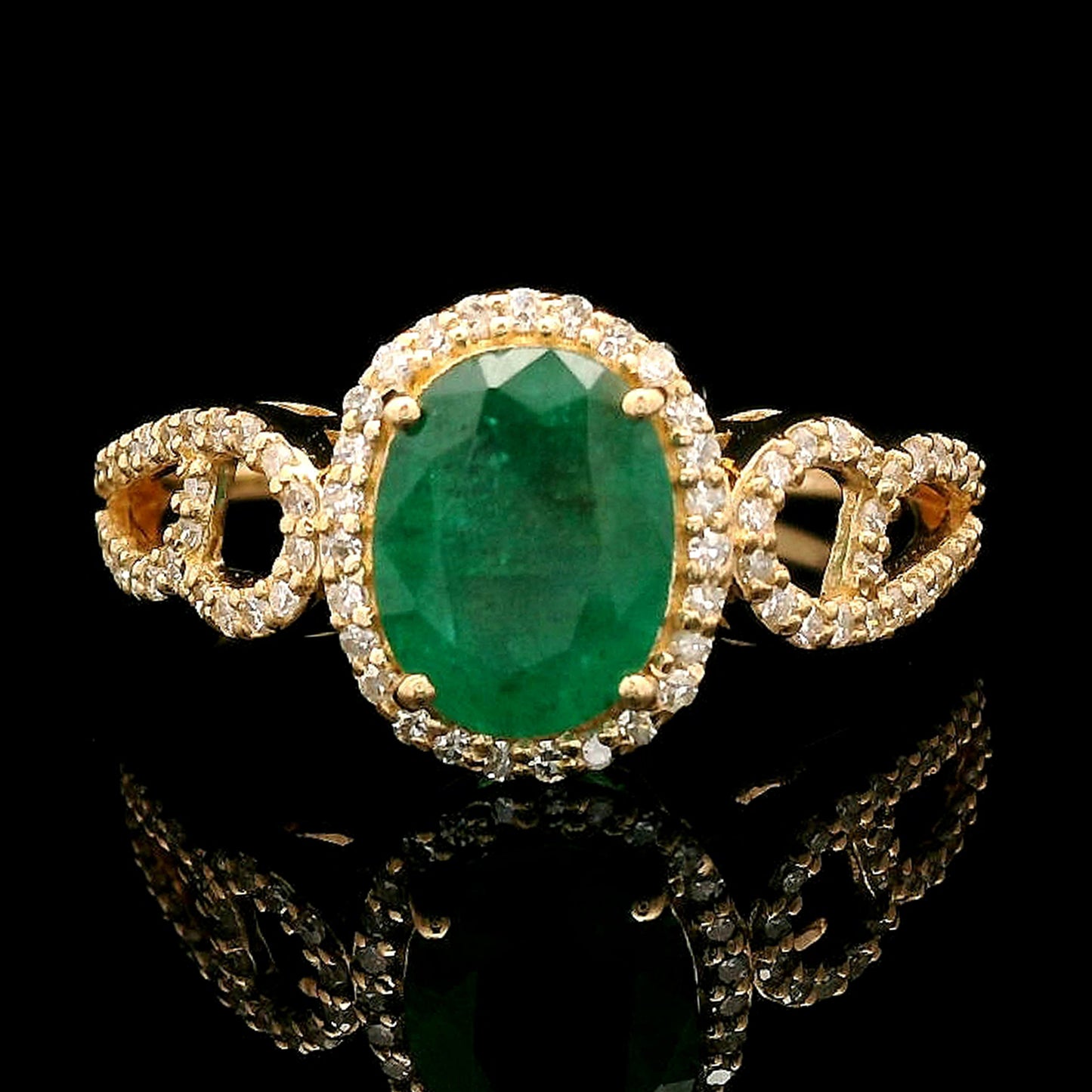 1.43 Ct Oval Mixed Cut Natural Emerald 14K Gold Ring
