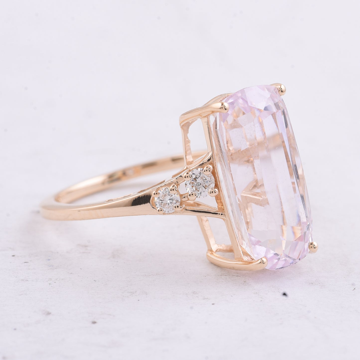 6.92 Ct Cushion Natural Kunzite 14K Gold Ring