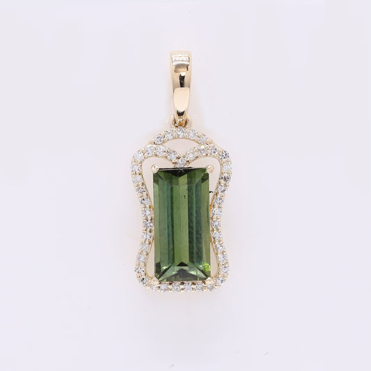 1.88 Ct Rectangle Mixed Cut Natural Tourmaline 14K Gold Pendant