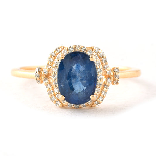 1.69 Ct Oval Mixed Cut Natural Sapphire 14K Gold Ring