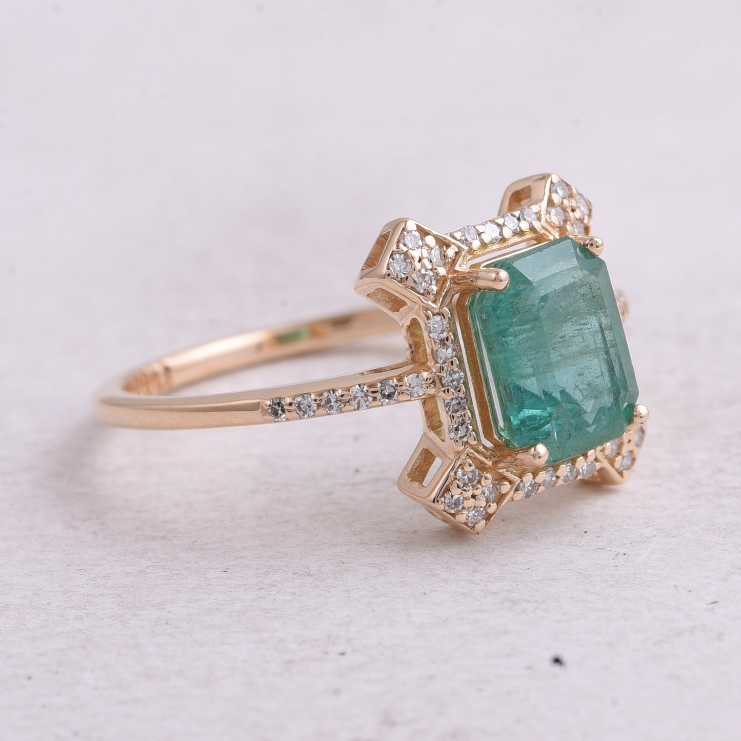 1.74 Ct Octagon Step Cut Natural Emerald 14K Gold Ring