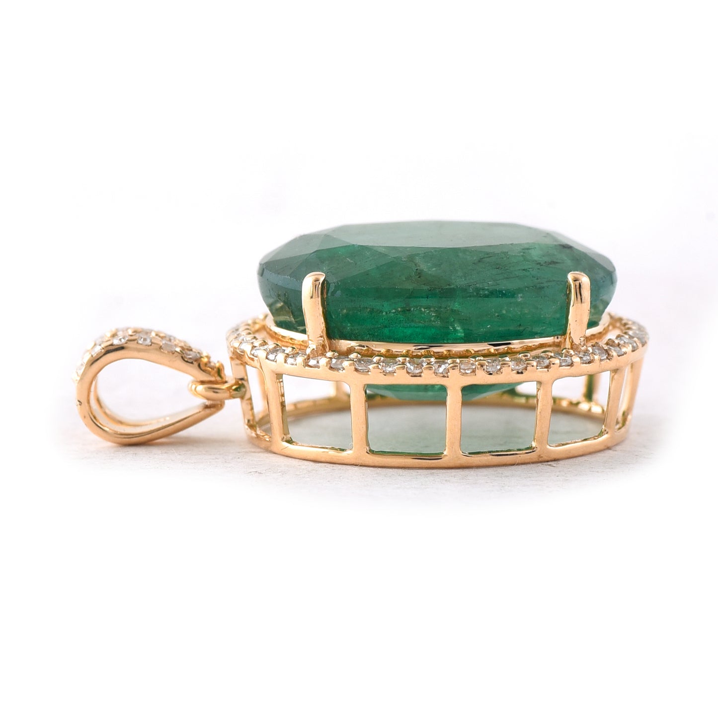7.94 Ct Oval Mixed Cut Natural Emerald 14K Gold Pendant