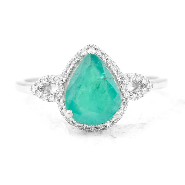 1.63 Ct Pear Mixed Cut Natural Emerald 950 Platinum Ring