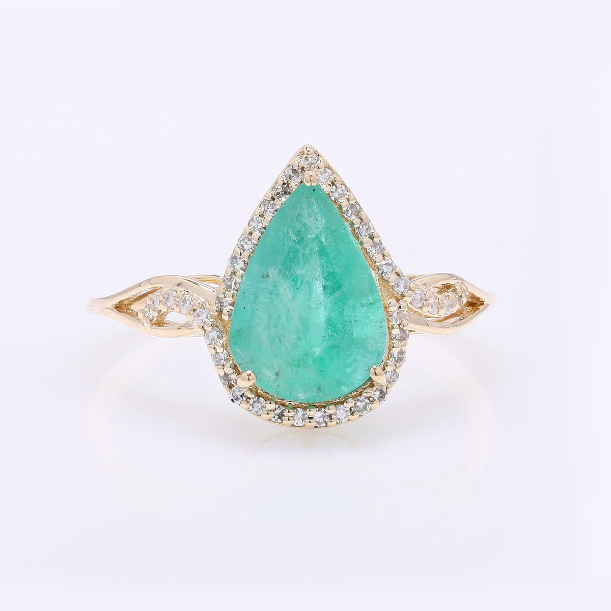 1.99 Ct Pear Mixed Cut Natural Emerald 14K Gold Ring