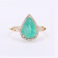 1.99 Ct Pear Mixed Cut Natural Emerald 14K Gold Ring