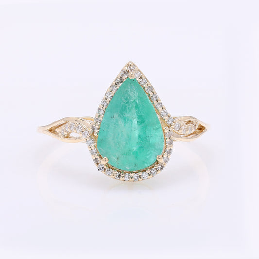 1.99 Ct Pear Mixed Cut Natural Emerald 14K Gold Ring