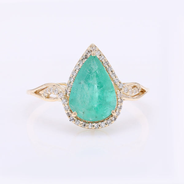 1.99 Ct Pear Mixed Cut Natural Emerald 14K Gold Ring