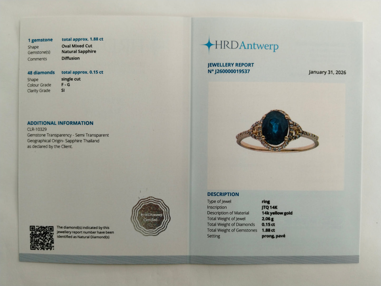 2.03 Ct Oval Mixed Cut Natural Sapphire 14K Gold Ring