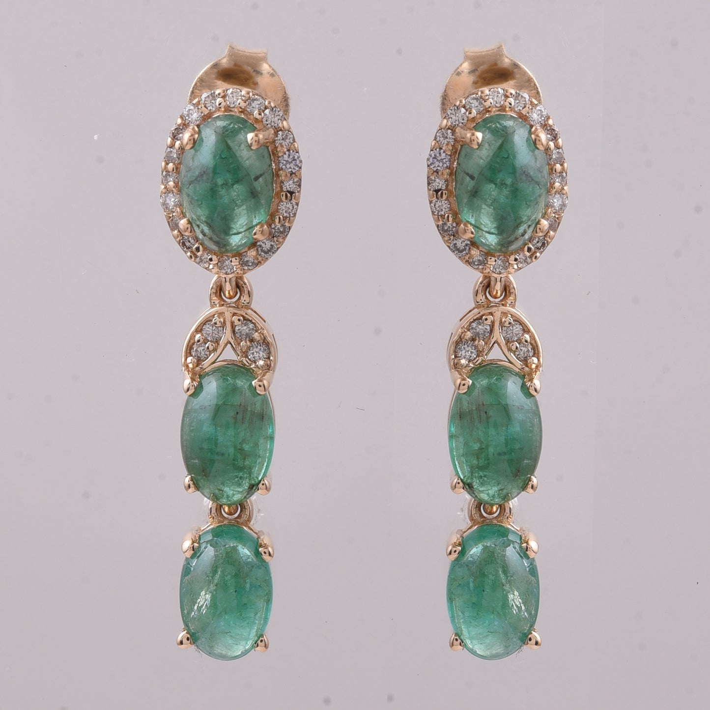 2.68 Ct Oval Cabochon Cut Natural Emerald 14K Gold Earrings