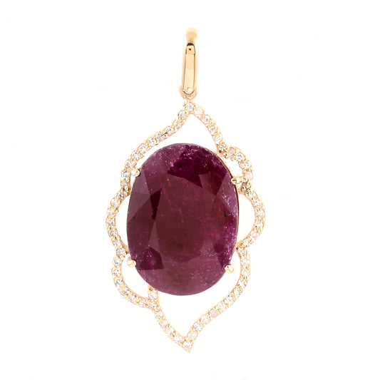 6.69 Ct Oval Mixed Cut Natural Corundum Ruby 14K Gold Pendant