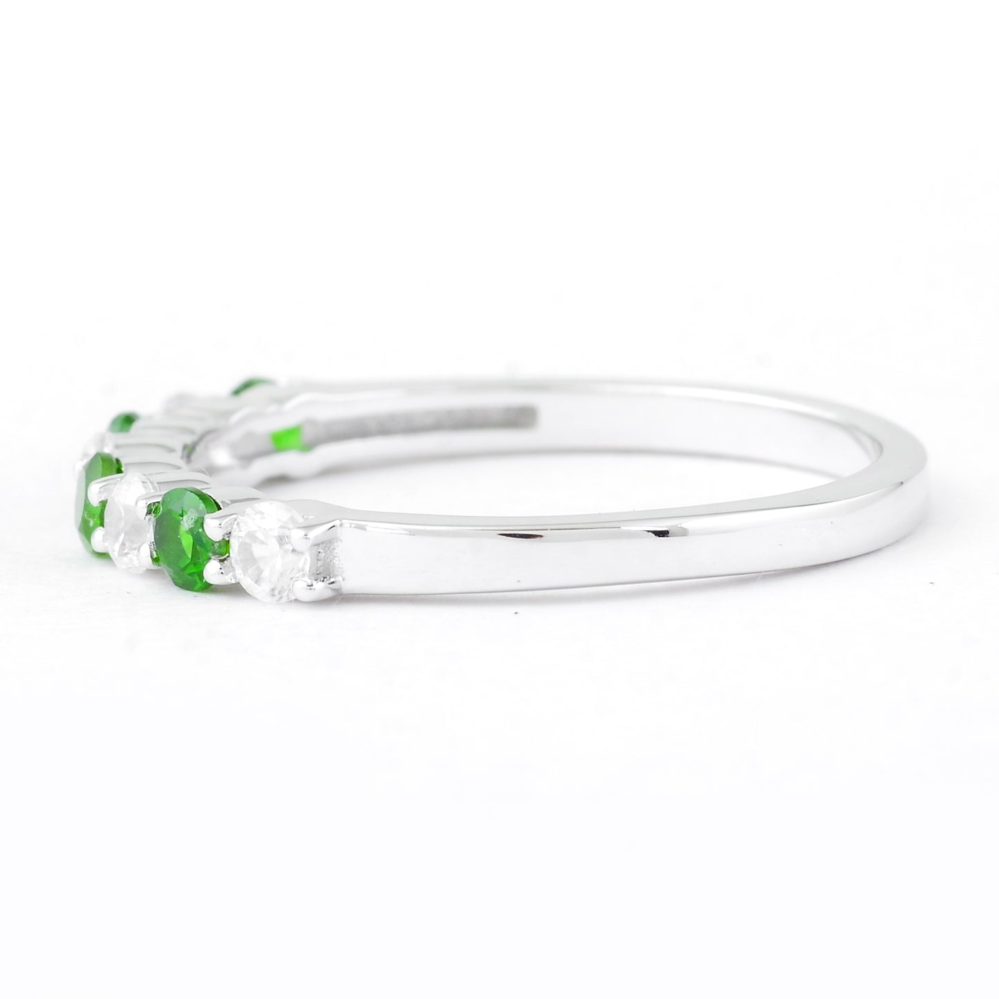 0.71 Ct Round Chrome Diopside, White Zircon 925 Sterling Silver Ring