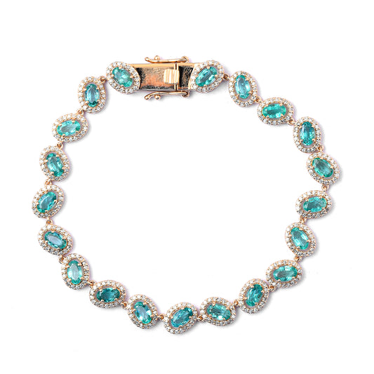 7.66 Ct Oval Mixed Cut Natural Emerald 14K Gold Bracelet