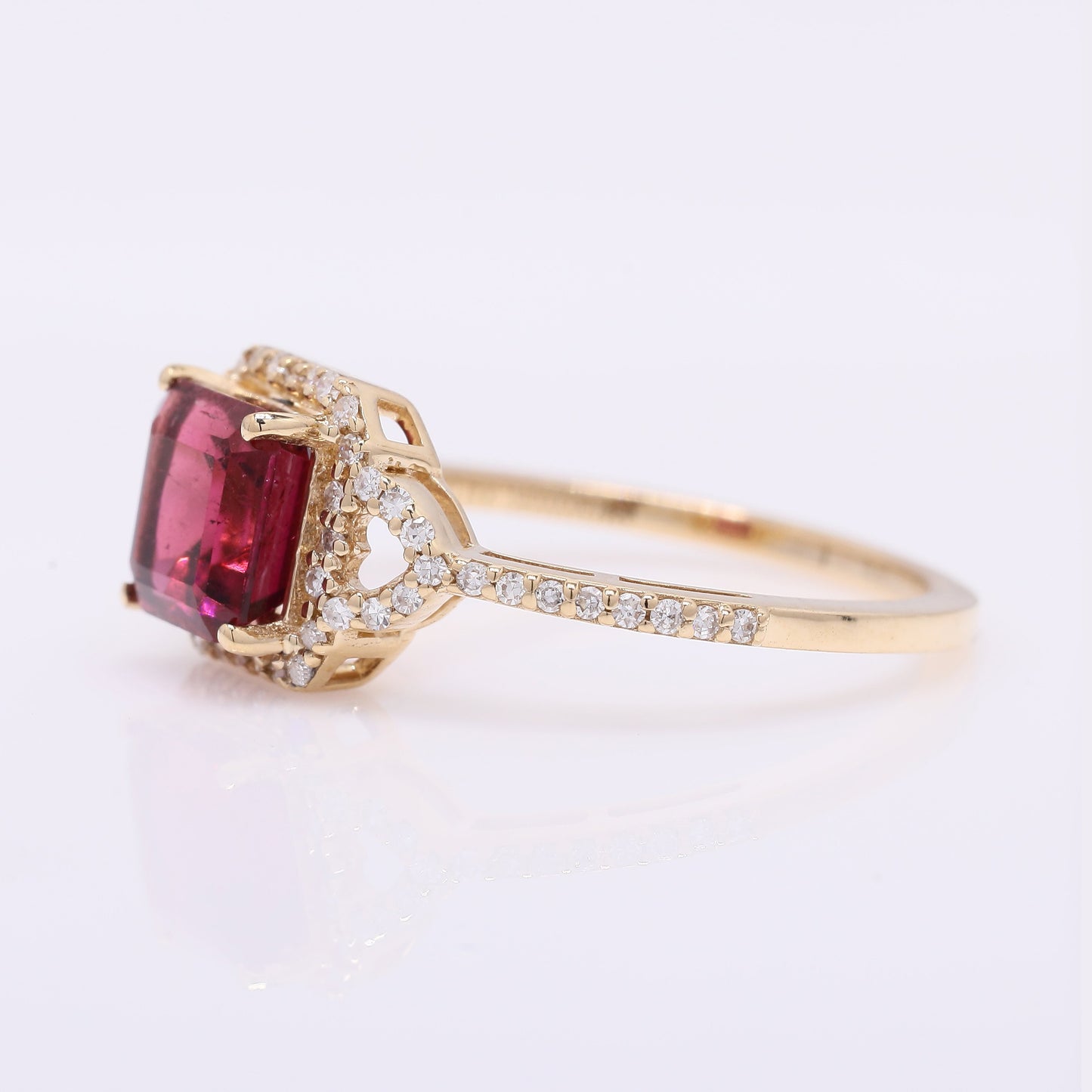 1.59 Ct Octagon Step Cut Natural Rubellite 14K Gold Ring