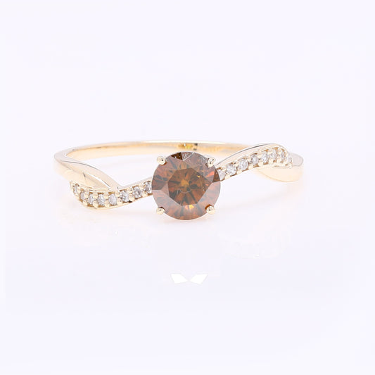 0.68 Ct Round Red Diamond 14K Gold Ring