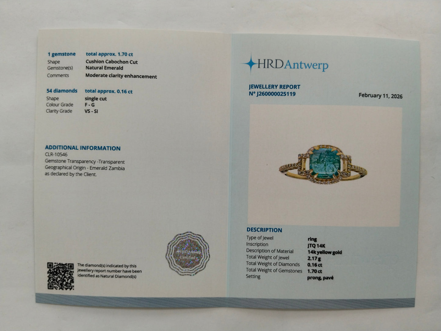 1.86 Ct Cushion Cabochon Cut Natural Emerald 14K Gold Ring