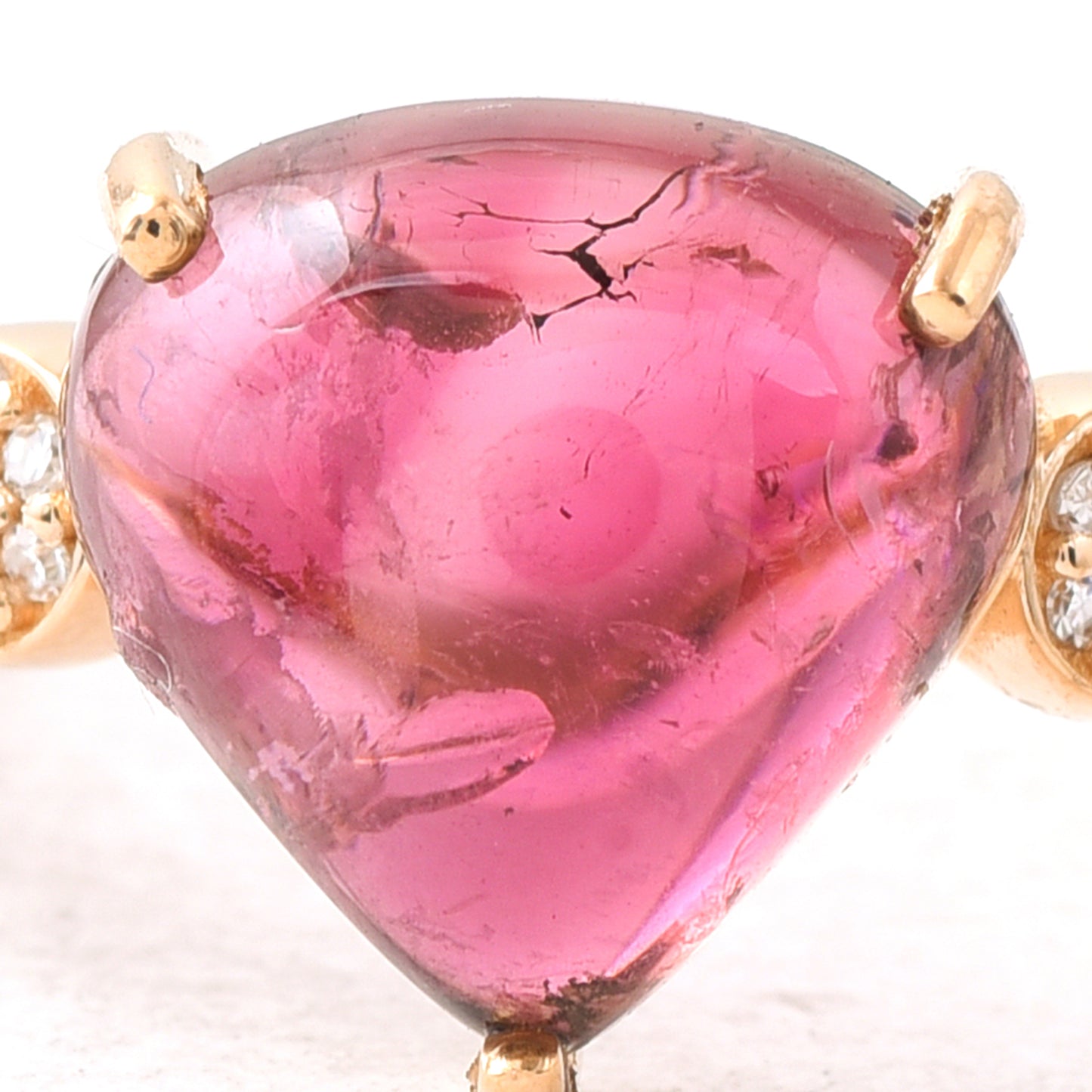 3.49 Ct Pear Cabochon Natural Pink Tourmaline 14K Gold Ring