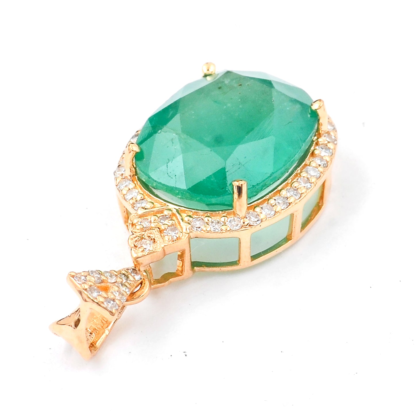 3.42 Ct Oval Natural Emerald 14K Gold Pendant