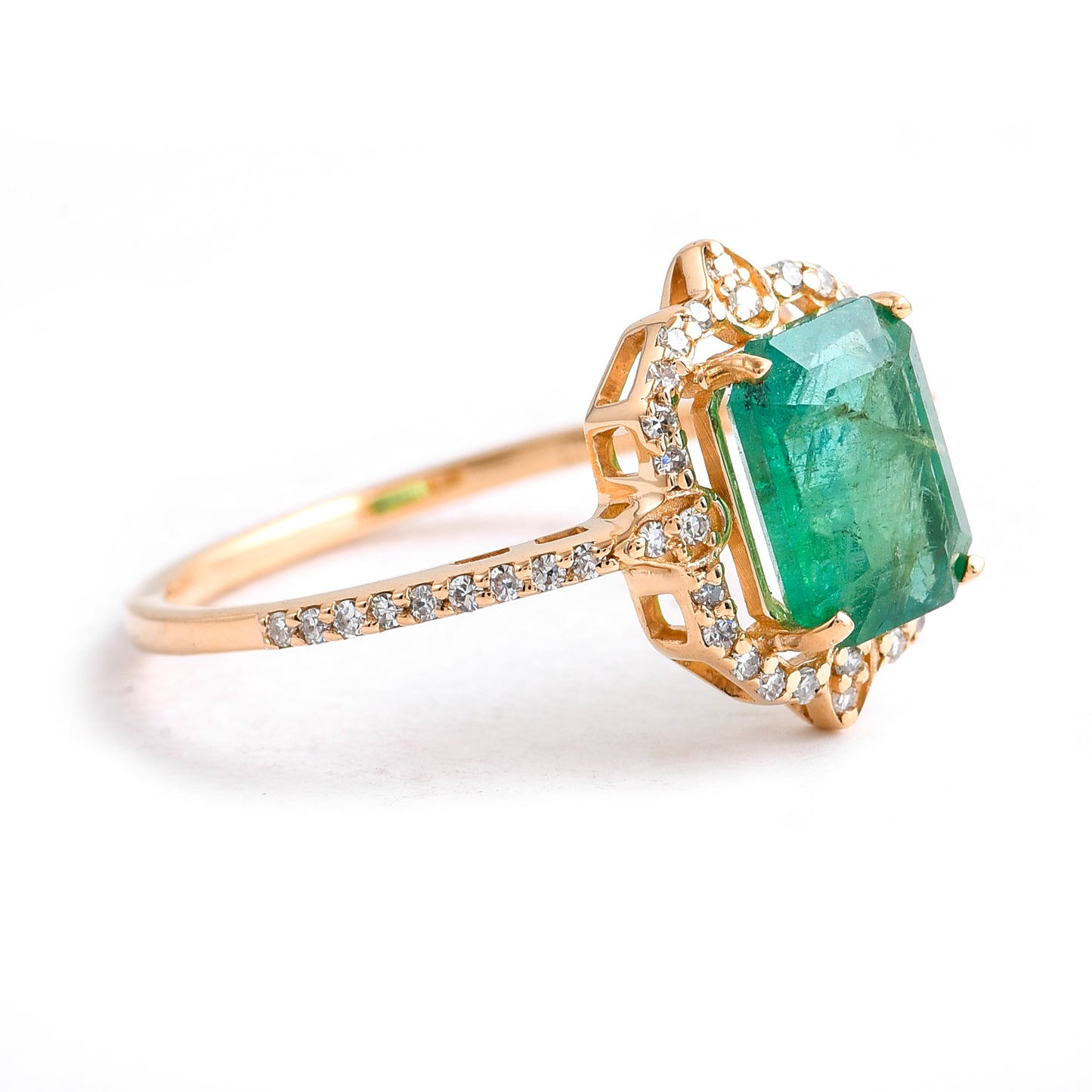 1.63 Ct Octagon Step Cut Natural Emerald 14K Gold Ring