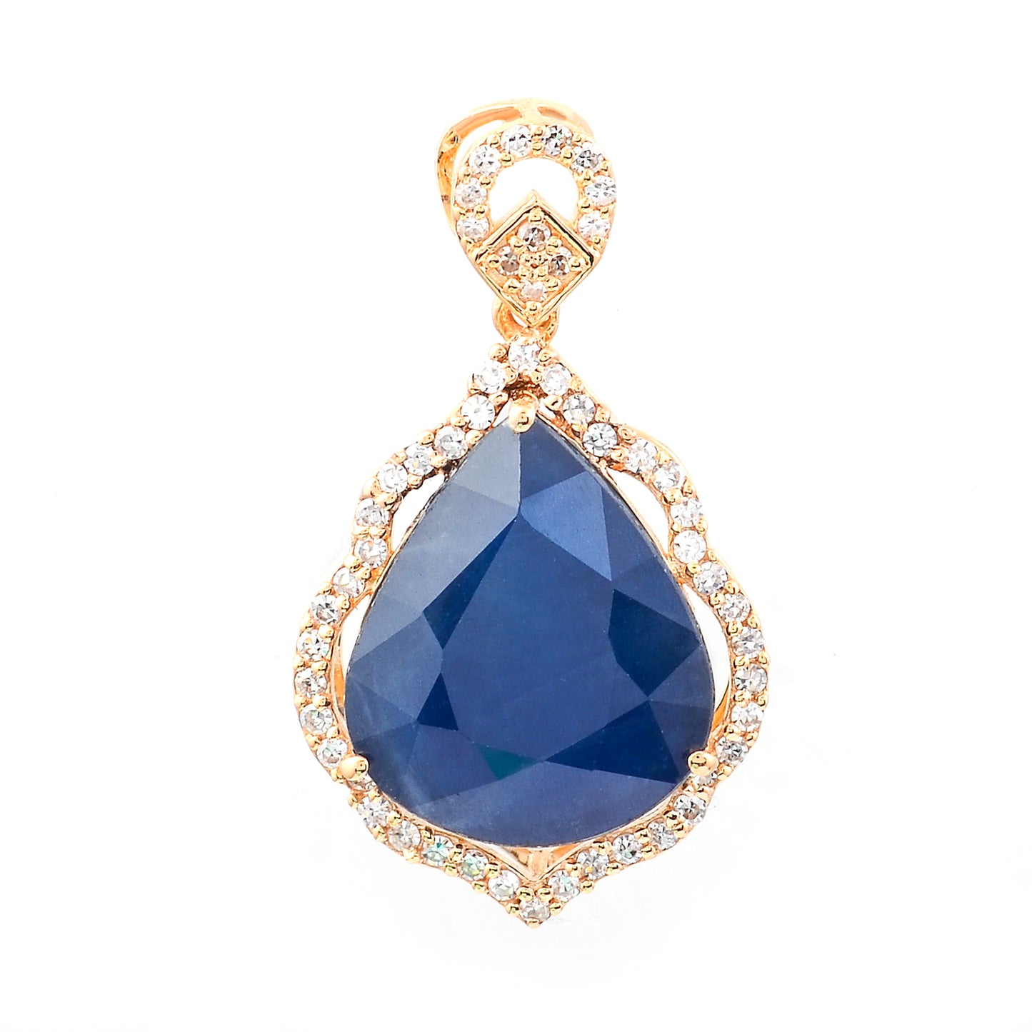 5.47 Ct Pear Mixed Cut Natural Sapphire 14K Gold Pendant