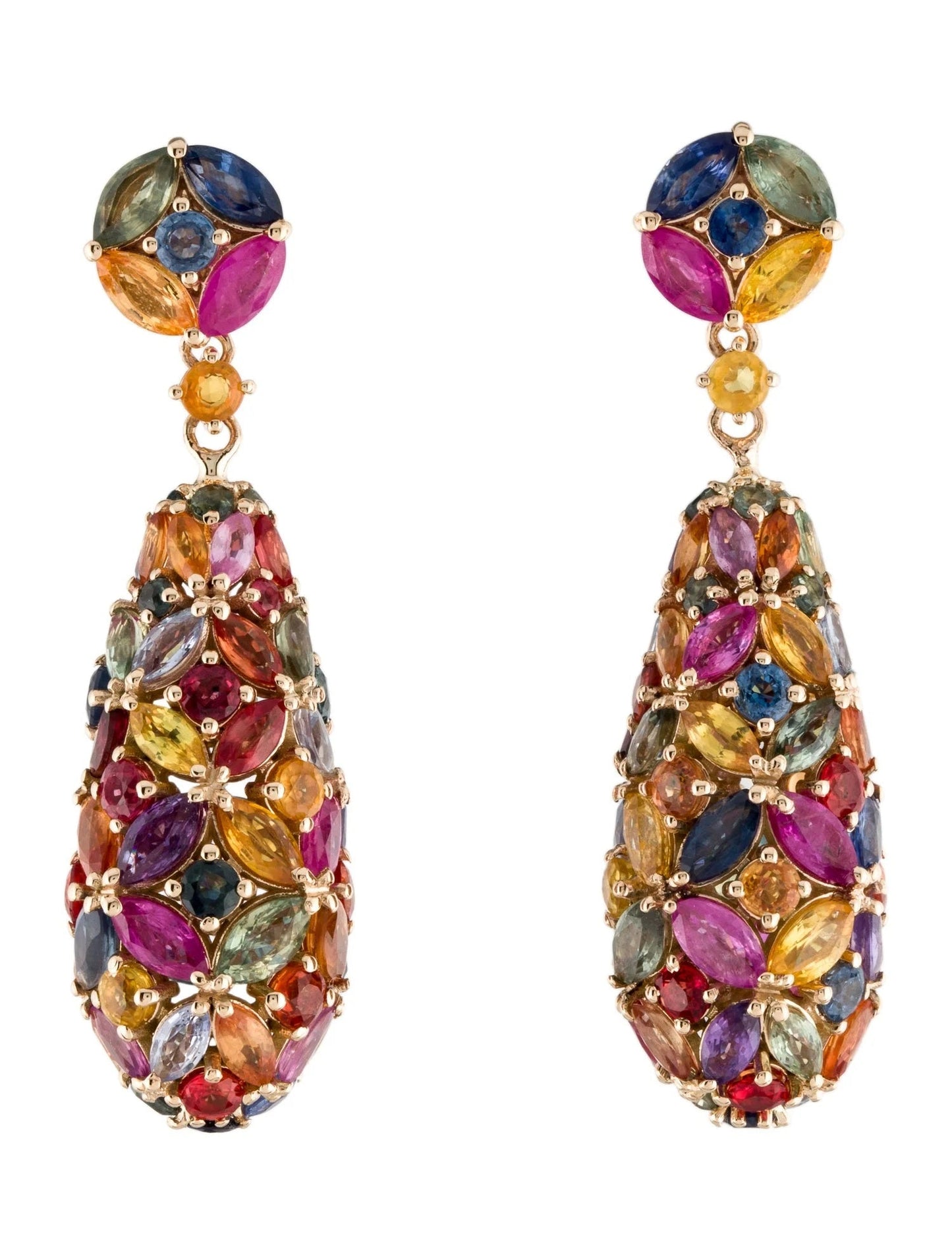 14K Ruby & Sapphire Drop Earrings