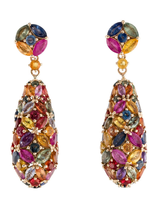 14K Ruby & Sapphire Drop Earrings