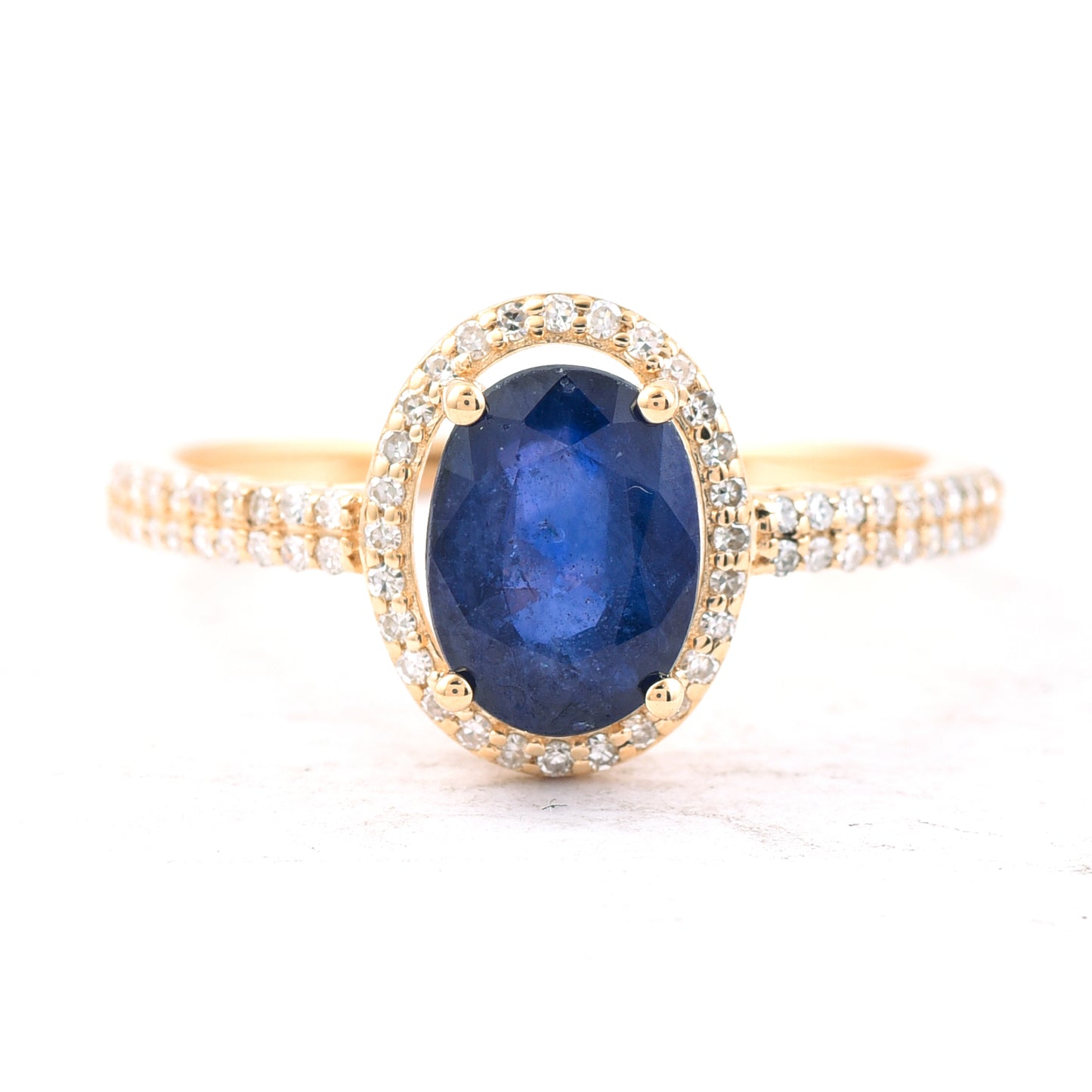 2.08 Ct Oval Mixed Cut Natural Sapphire 14K Gold Ring