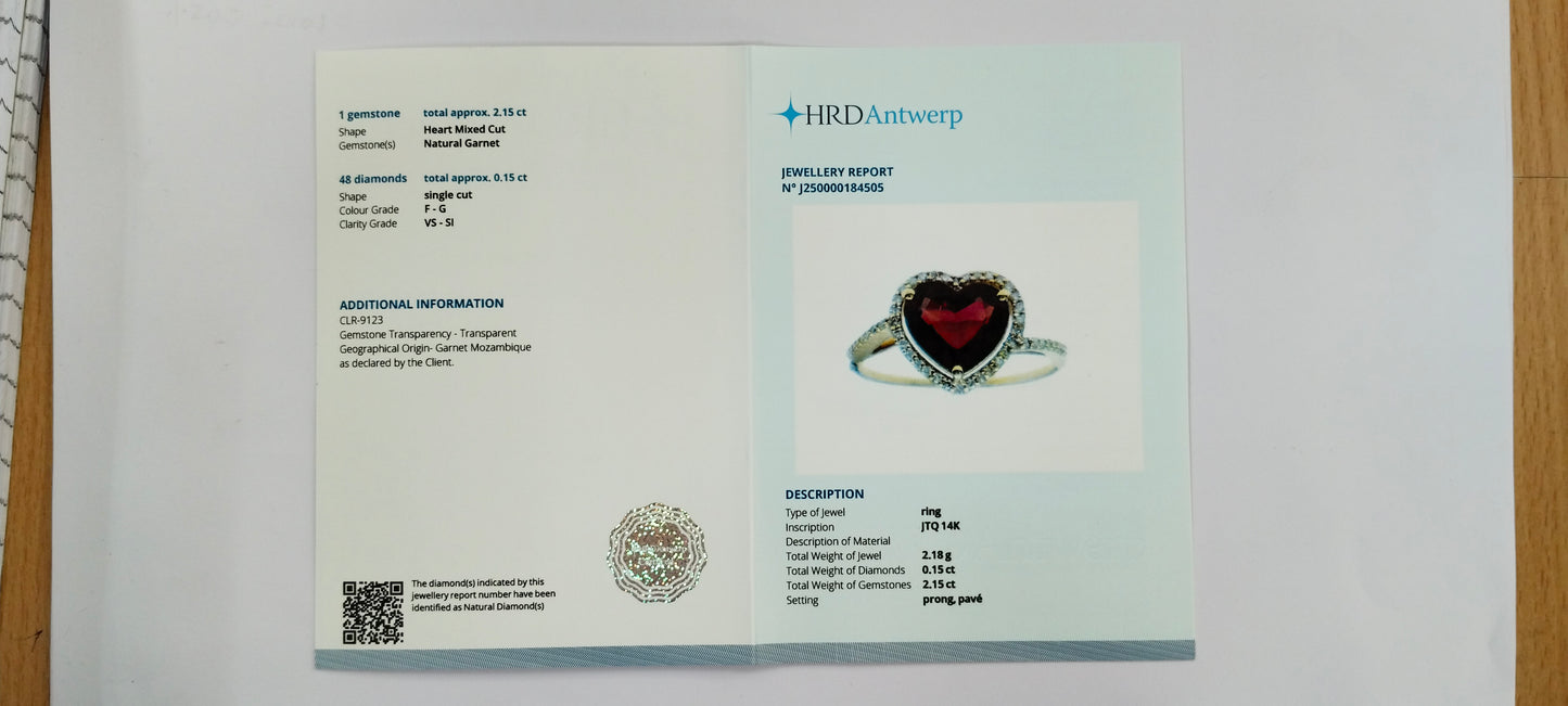 2.30 Ct Heart Mixed Cut Natural Garnet 14K Gold Ring