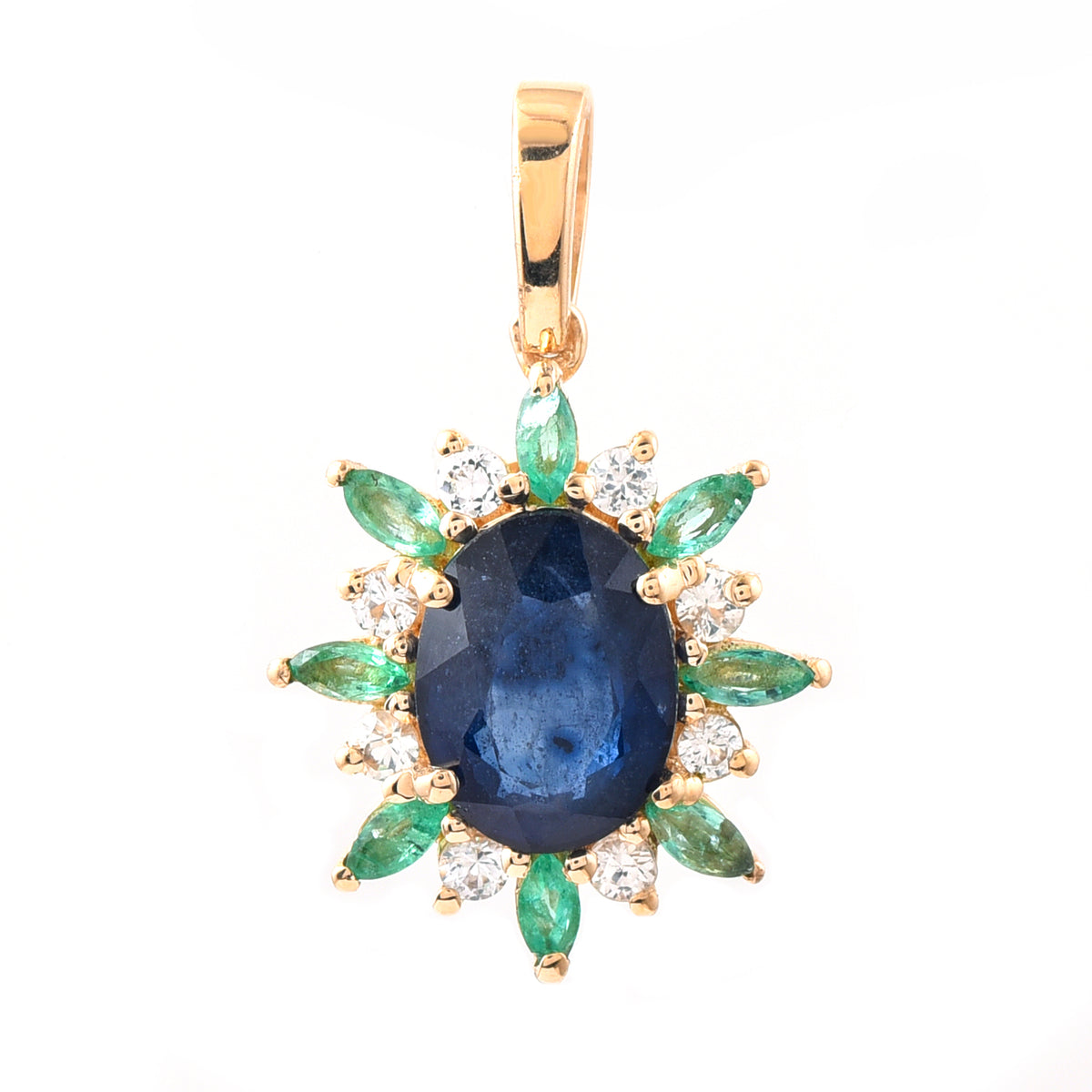 2.08 Ct Oval Mixed Cut Natural Sapphire 14K Gold Pendant