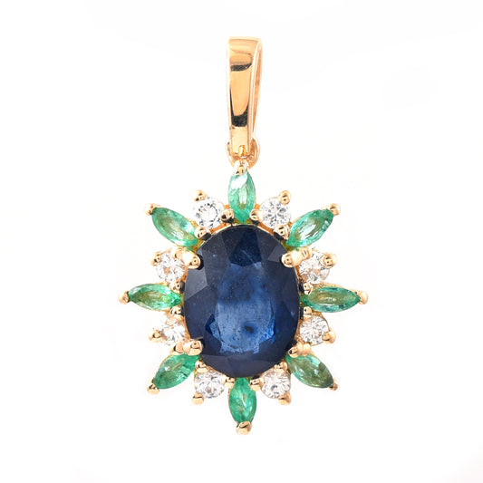 2.08 Ct Oval Mixed Cut Natural Sapphire 14K Gold Pendant