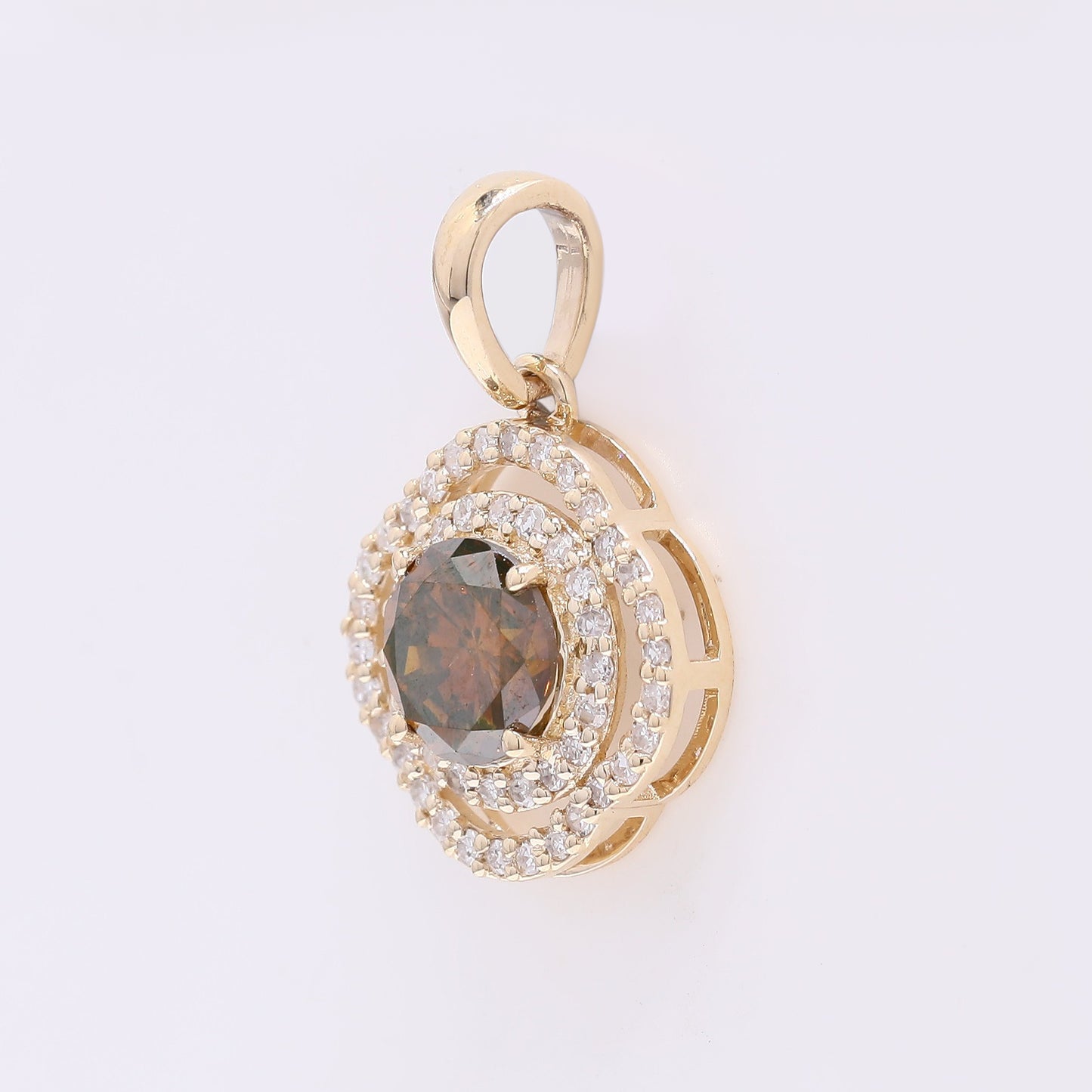 0.80 Ct Round Red Diamond 14K Gold Pendant