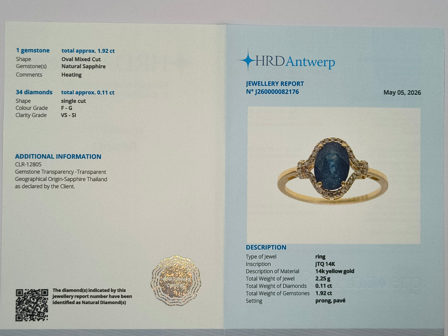 2.03 Ct Oval Mixed Cut Natural Sapphire 14K Gold Ring